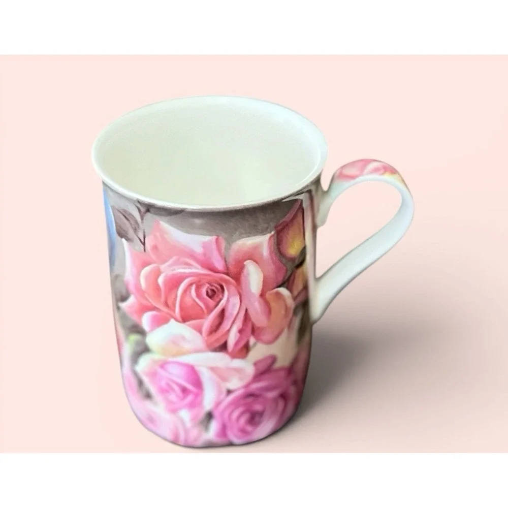 Stechcol Gracie Bone China Floral Pink Rose Coffee Mug Tea Cup 10 oz Flowers VTG